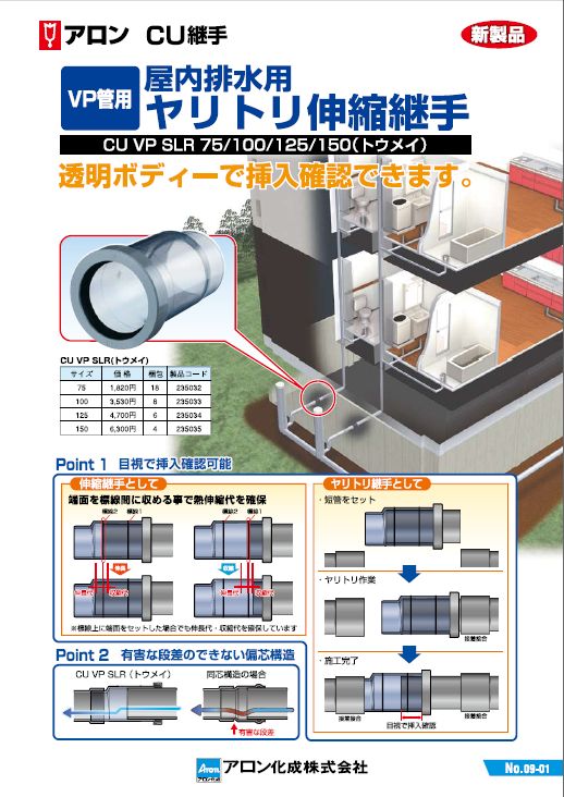 アロン化成、「屋内排水用ヤリトリ伸縮継手（透明）」: 建築設備トピックス-BLOG